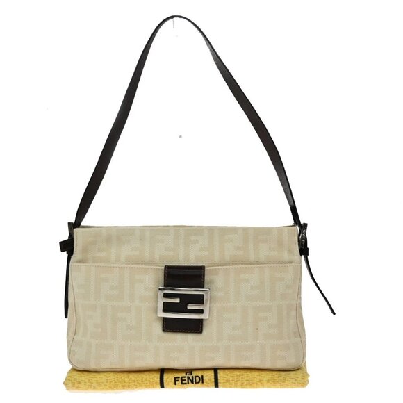 FENDI Logo Zucca Pattern Shoulder Bag Canvas Leather Beige SHW Italy 358-082025 - Picture 1 of 16